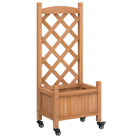 VidaXL Plantekasse med espalier og hjul, massivt brunt fyrretræ