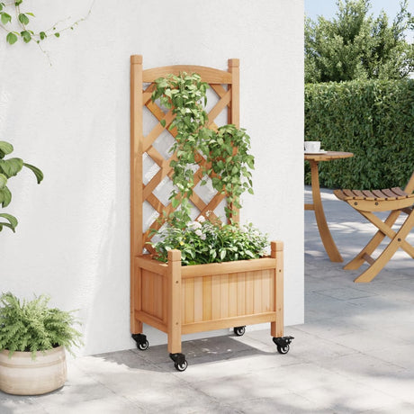 VidaXL Plantekasse med espalier og hjul, massivt brunt fyrretræ