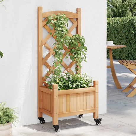 VidaXL Plantekasse med espalier og hjul, massivt brunt fyrretræ