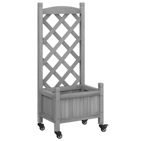 VidaXL Plantekasse med espalier og hjul, massivt gråt fyrretræ