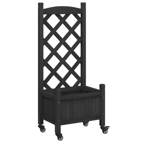 VidaXL Plantekasse med espalier og hjul, massiv fyrretræ, sort