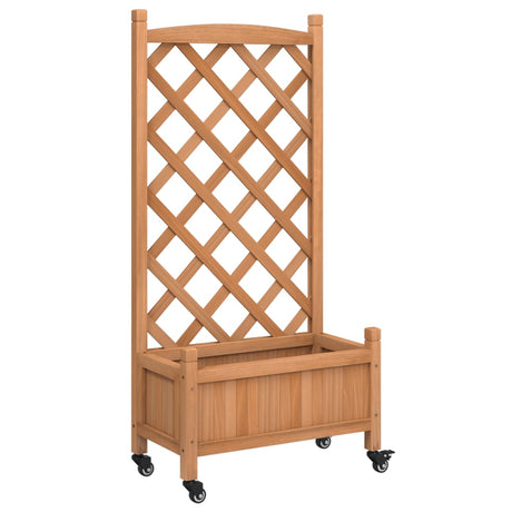 VidaXL Plantekasse med espalier og hjul, massivt brunt fyrretræ