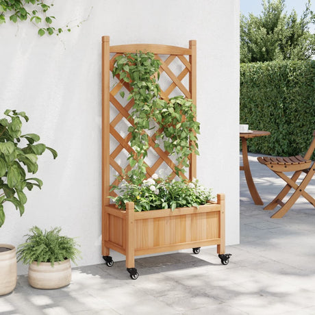 VidaXL Plantekasse med espalier og hjul, massivt brunt fyrretræ