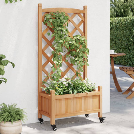 VidaXL Plantekasse med espalier og hjul, massivt brunt fyrretræ