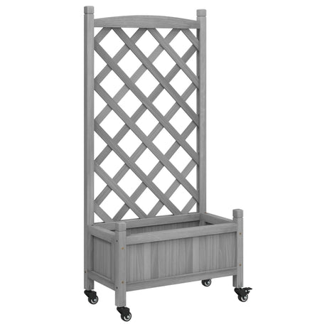 VidaXL Plantekasse med espalier og hjul, massivt gråt fyrretræ