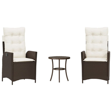 Vidaxl 3-delige bistroset met kussens poly rattan bruin
