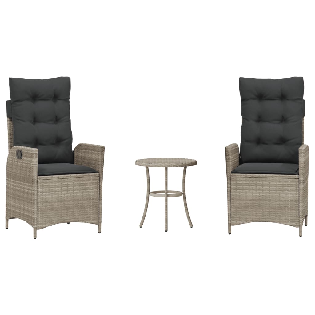 Vidaxl 3-delige bistroset met kussens poly rattan lichtgrijs