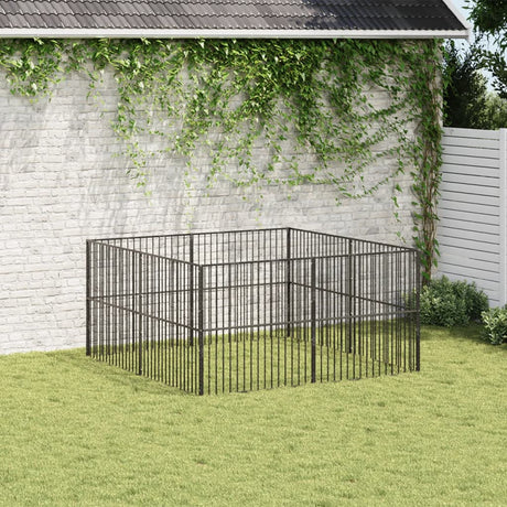 VidaXL hundegård 8 paneler pulverlakeret stål sort