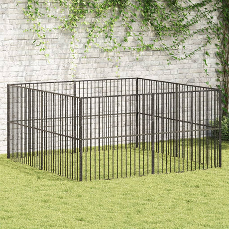 VidaXL hundegård 8 paneler pulverlakeret stål sort