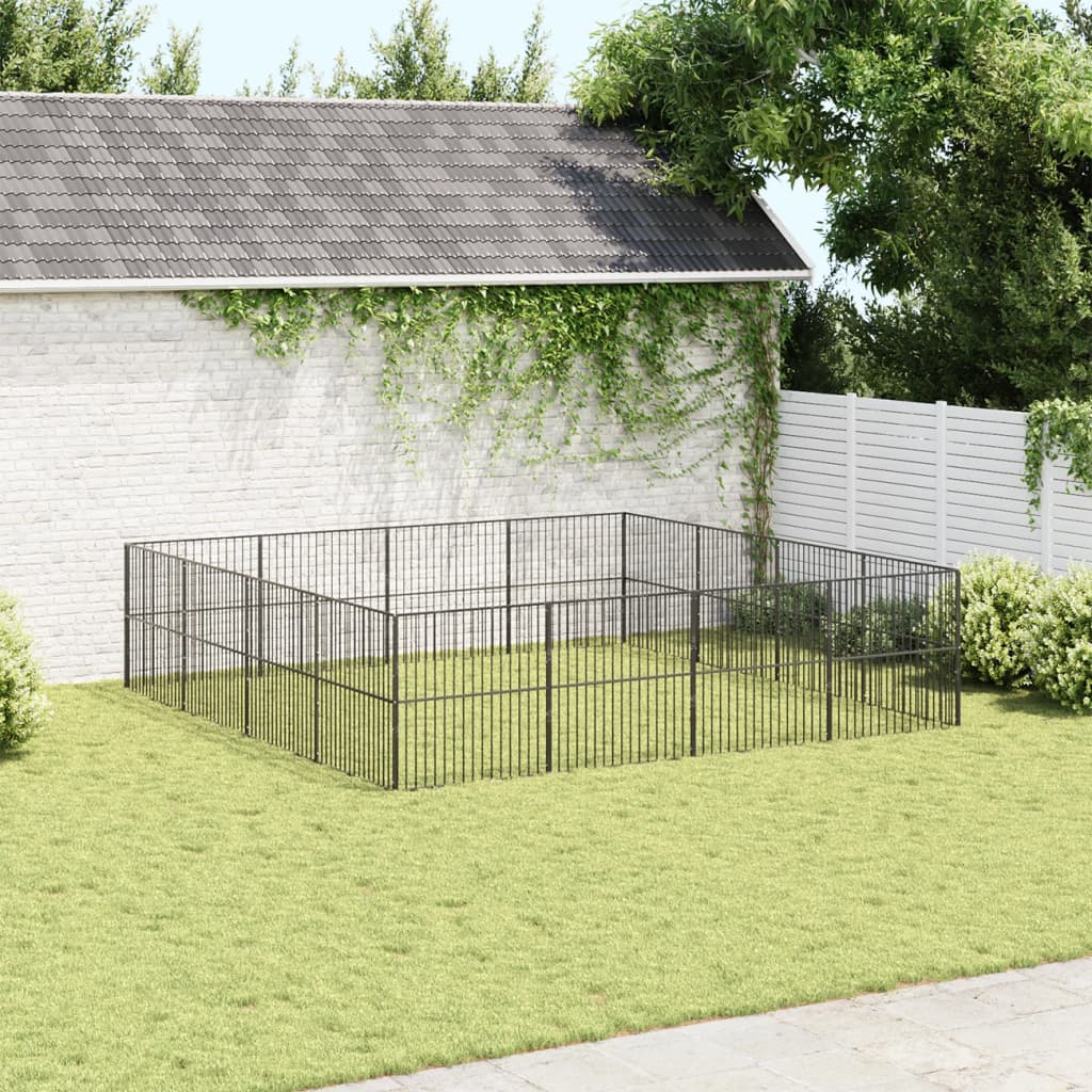 VidaXL Hundekennel 16 paneler pulverlakeret stål sort