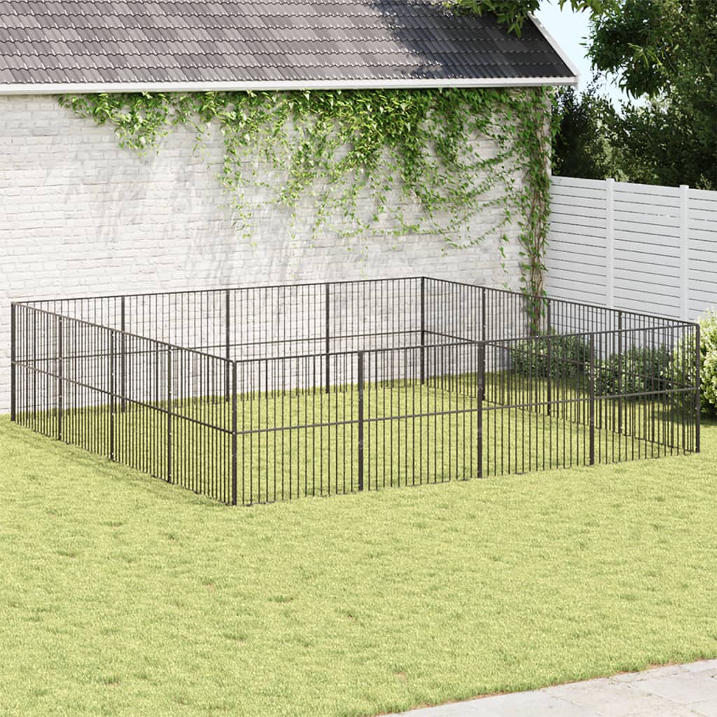 VidaXL Hundekennel 16 paneler pulverlakeret stål sort
