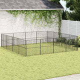 VidaXL Hundekennel 16 paneler pulverlakeret stål sort