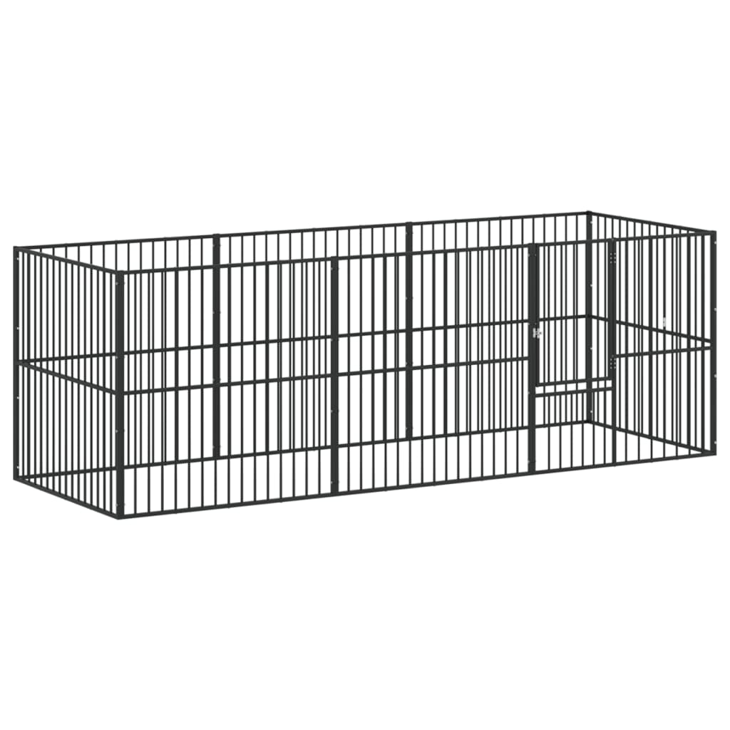 VidaXL hundegård 8 paneler pulverlakeret stål sort
