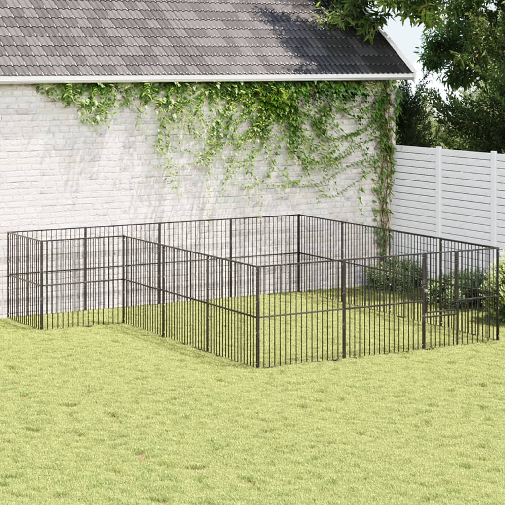 VidaXL Hundekennel 16 paneler pulverlakeret stål sort