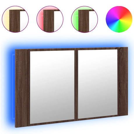 Vidaxl badkamerkast met spiegel led 80x12x45 acryl bruin eikenkleur