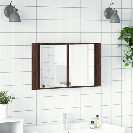 Vidaxl badkamerkast met spiegel led 80x12x45 acryl bruin eikenkleur