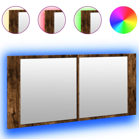 Vidaxl badkamerkast met spiegel en led 100x12x45 cm gerookt eikenkleur