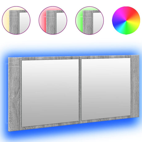 Vidaxl badkamerkast met spiegel en led 100x12x45 cm grijs sonoma eiken