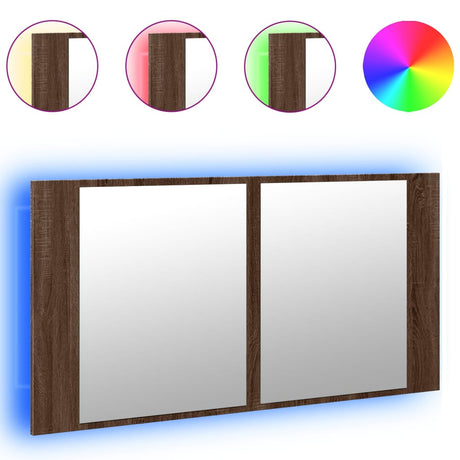 Vidaxl badkamerkast met spiegel en led 90x12x45 acryl bruineikenkleur