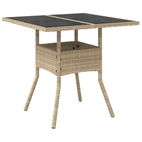 Vidaxl tuintafel met glazen blad 80x80x75 cm poly rattan beige