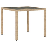 Vidaxl tuintafel met glazen blad 90x90x75 cm poly rattan beige