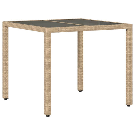 Vidaxl tuintafel met glazen blad 90x90x75 cm poly rattan beige