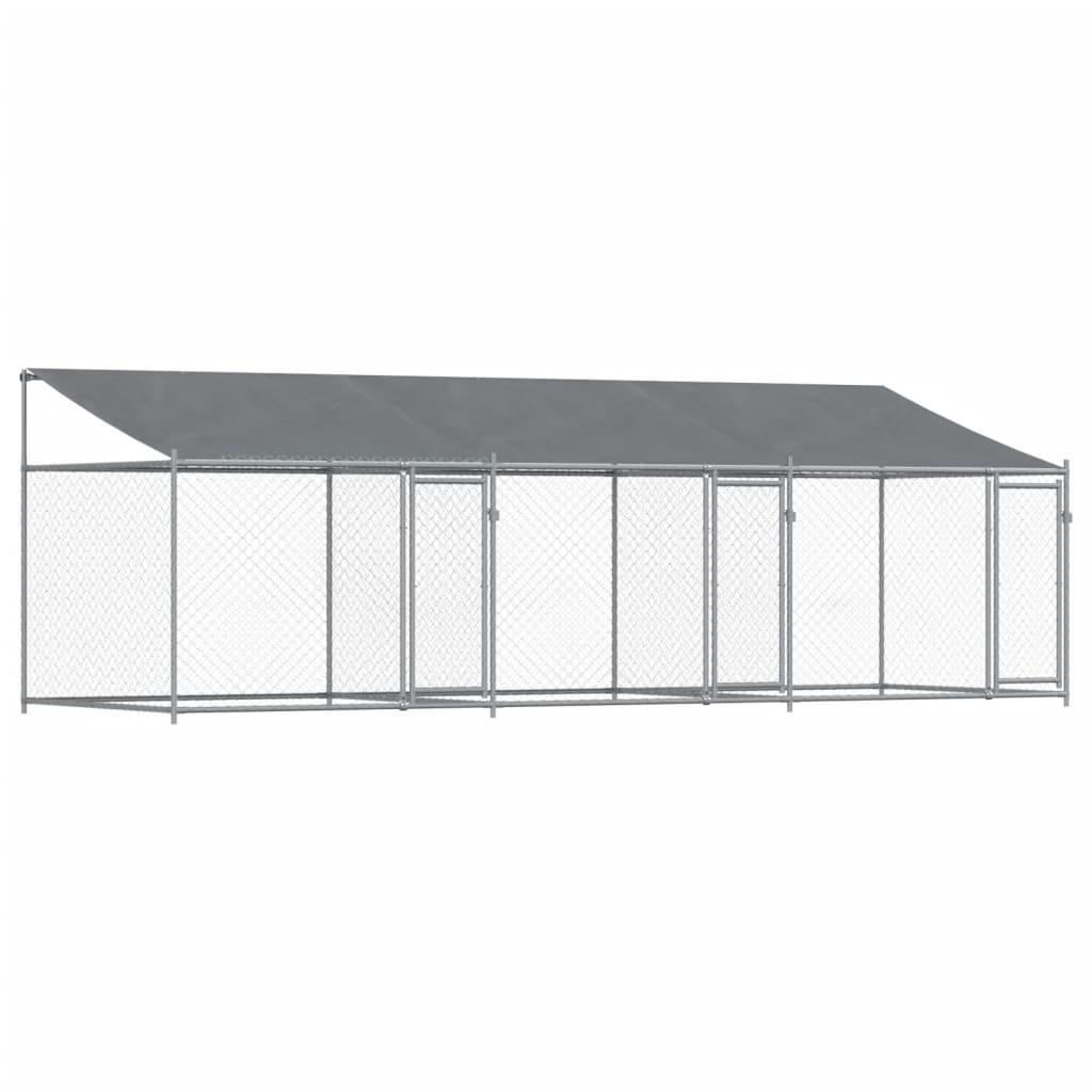 VidaXL Hundehus med tag og døre 6x2x2 m galvaniseret stålgrå