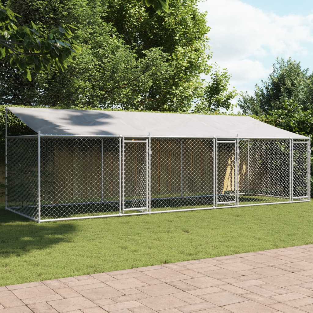 VidaXL Hundehus med tag og døre 6x2x2 m galvaniseret stålgrå