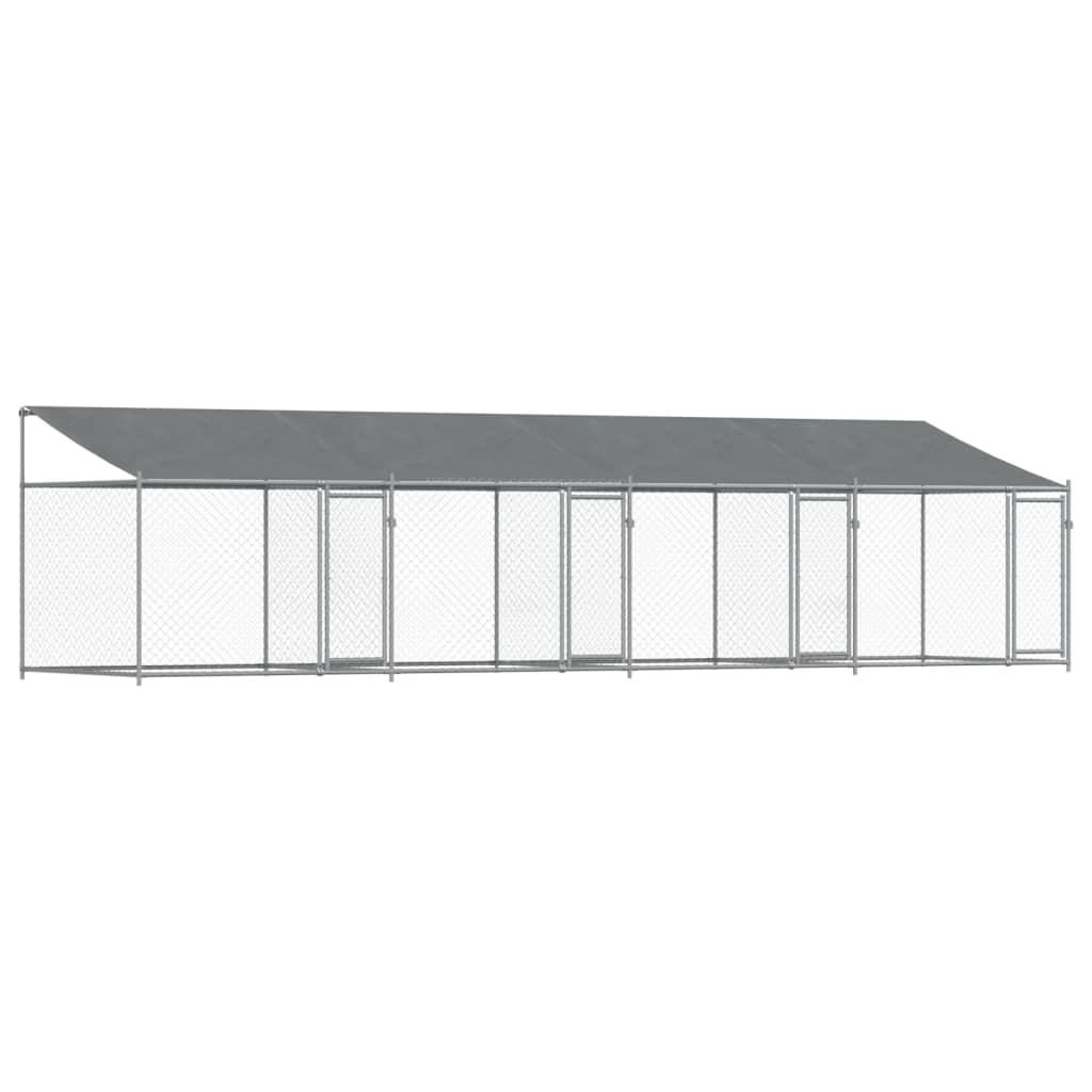 VidaXL Hundehus med tag og døre 8x2x2 m galvaniseret stålgrå