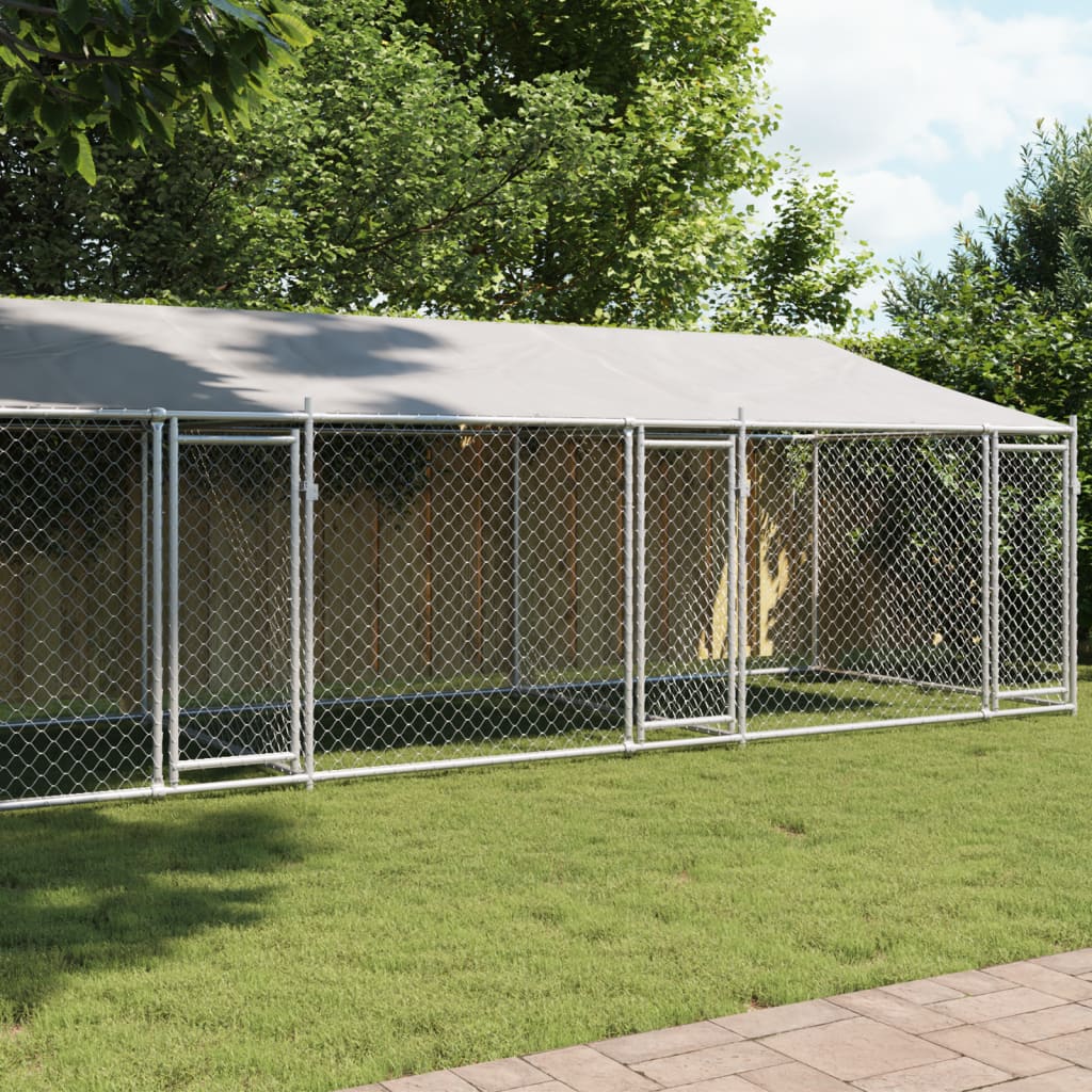 VidaXL Hundehus med tag og døre 8x2x2 m galvaniseret stålgrå