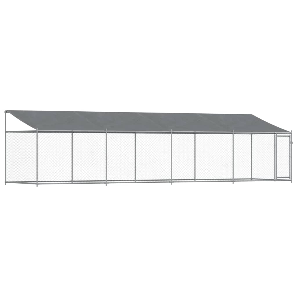 VidaXL Hundehus med tag og dør 8x2x2 m galvaniseret stålgrå