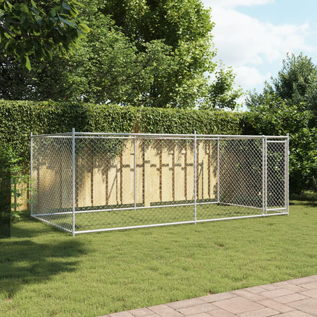 VidaXL Hundehus med låge 4x2x1,5 m galvaniseret stålgrå