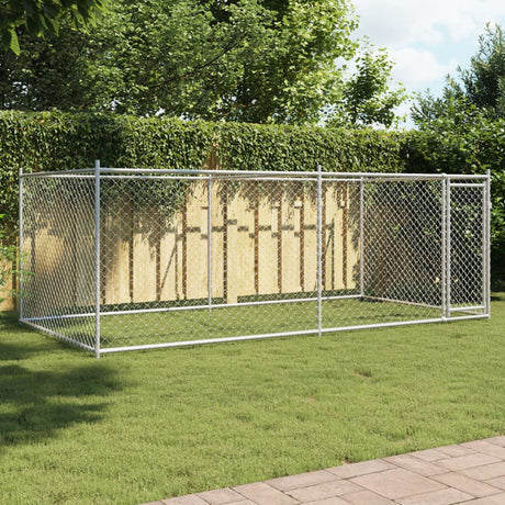 VidaXL Hundehus med låge 4x2x1,5 m galvaniseret stålgrå