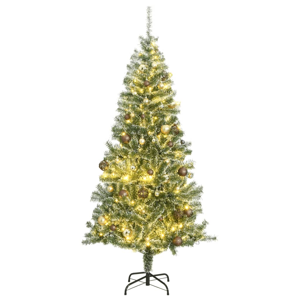 VidaXL Kunstigt juletræ med 300 lysdioder, kugler og sne 210 cm