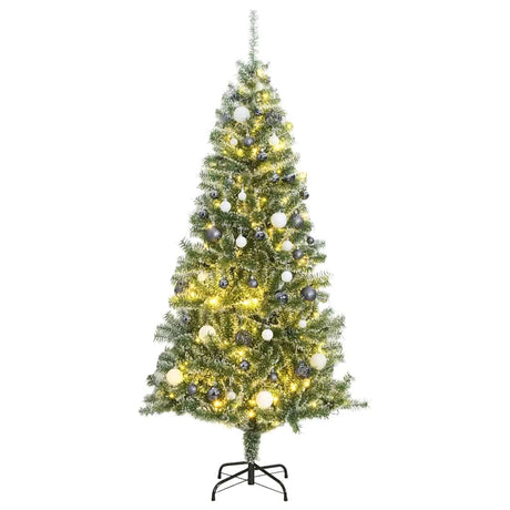 VidaXL Kunstigt juletræ med 300 lysdioder, kugler og sne 210 cm