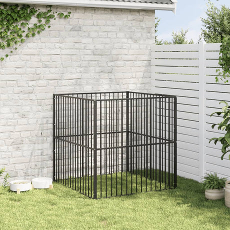 VidaXL hundegård 4 paneler pulverlakeret stål sort