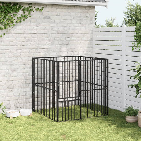 VidaXL hundegård 4 paneler pulverlakeret stål sort