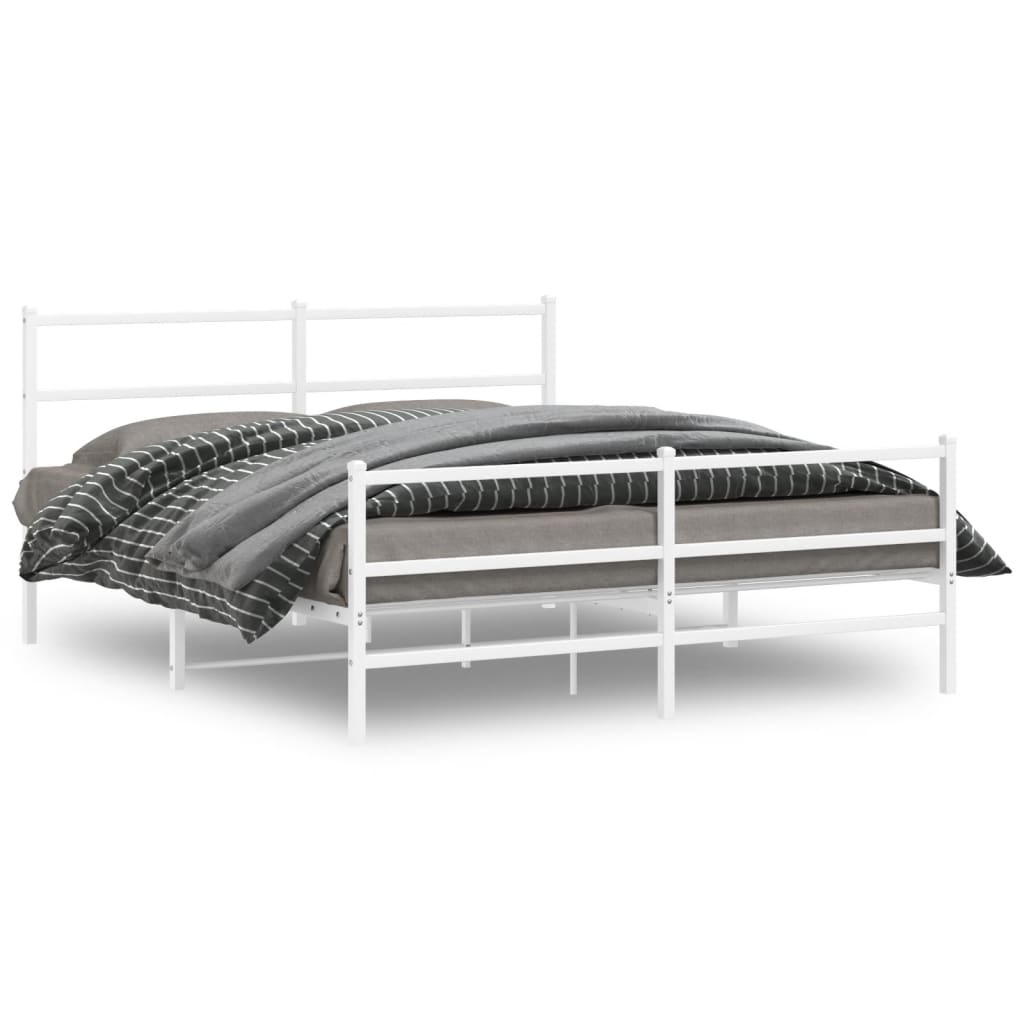 Vidaxl bedframe met hoofd- en voeteneinde metaal wit 150x200 cm