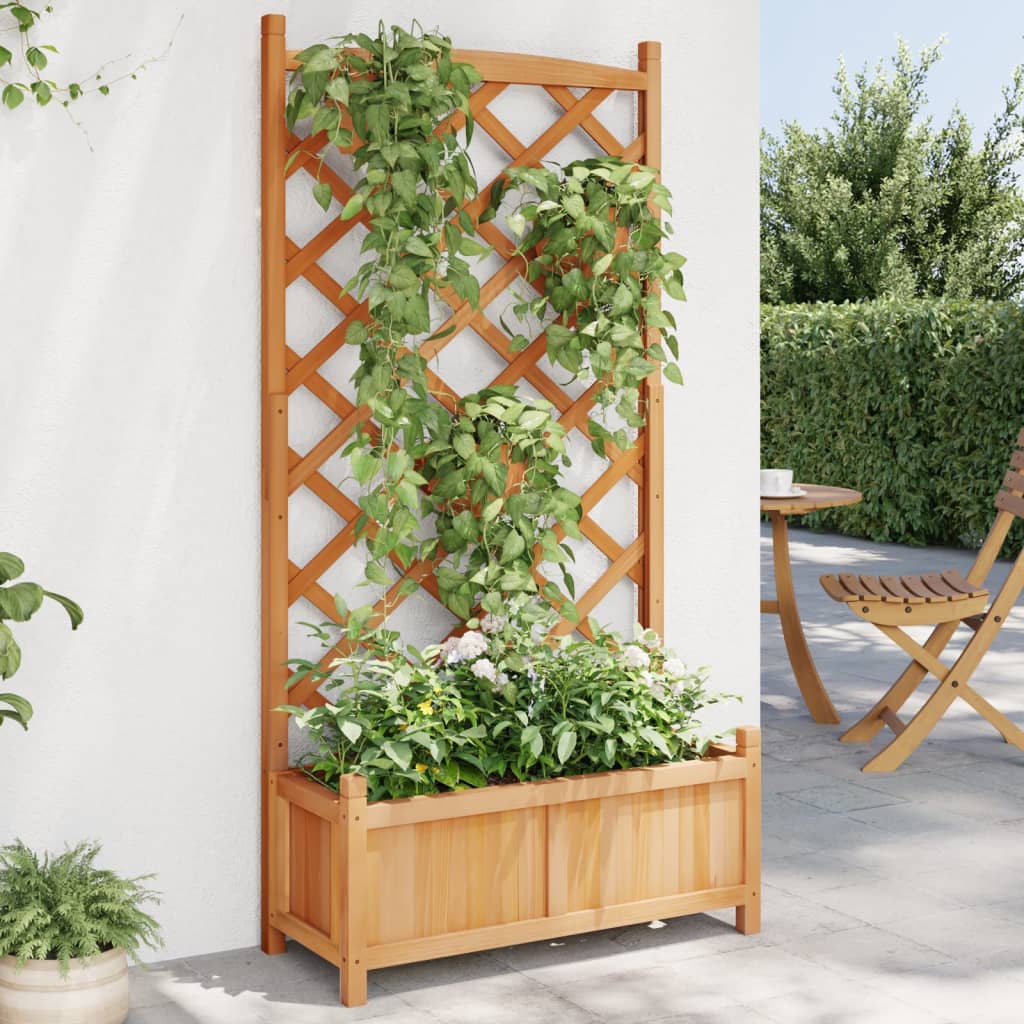 VidaXL plantekasse med espalier, massiv fyrretræ, brun