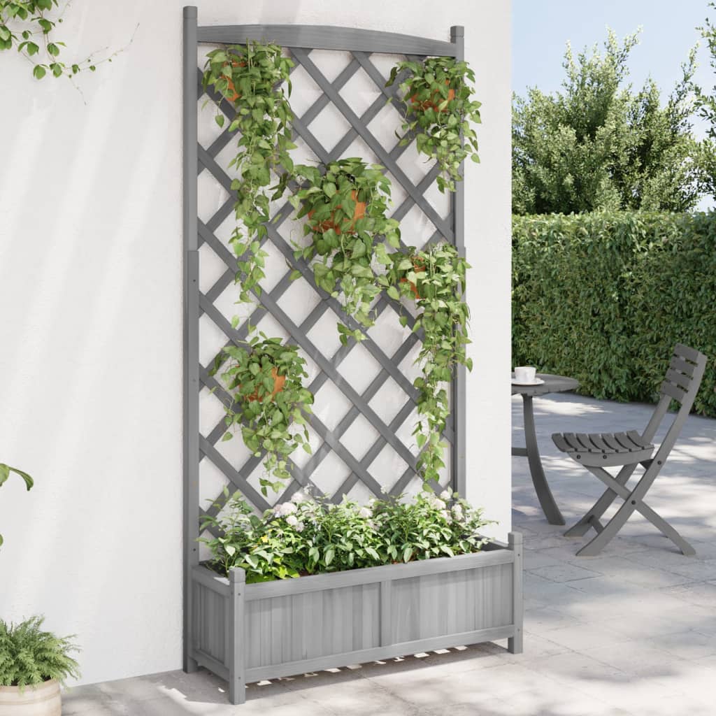 Vidaxx plantekasse med espalier, massiv fyrretræ, grå