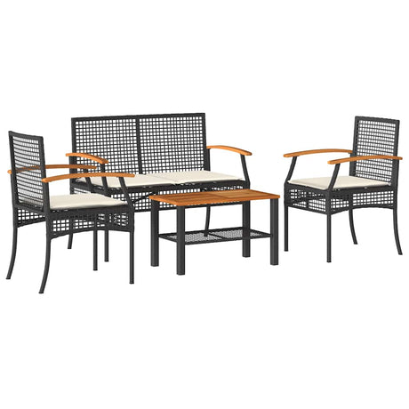 Vidaxl 4-delige loungeset met kussens poly rattan zwart