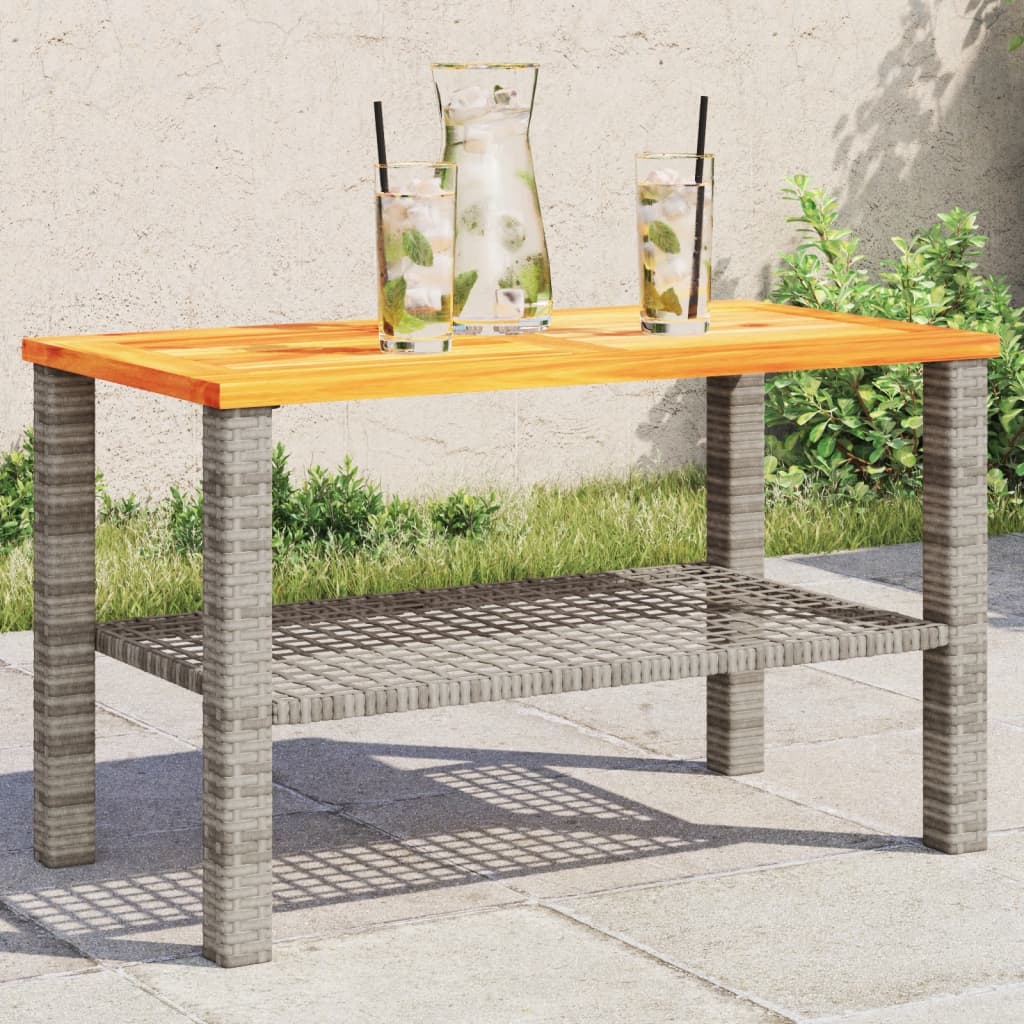 Vidaxl tuintafel 70x38x42 cm poly rattan en acaciahout grijs