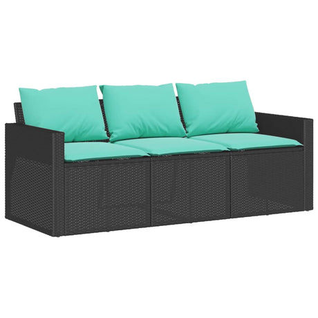 Vidaxl tuinbank 3-zits met kussens poly rattan zwart