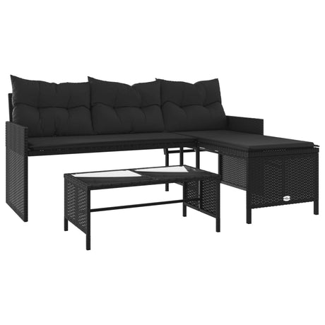 Vidaxl tuinbank met tafel en kussens l-vormig poly rattan zwart