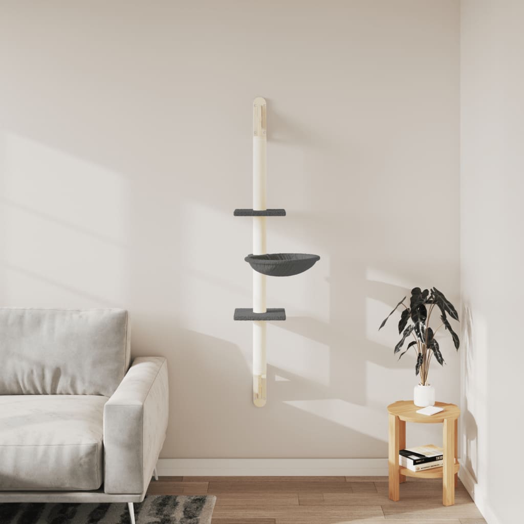 VidaXL Væghængt kattemøbel med kradsestolpe 142,5 cm mørkegrå