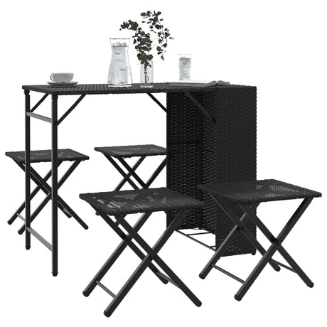 Vidaxl 5-delige tuinset inklapbaar poly rattan zwart