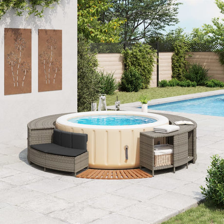 Vidaxl hottub-ombouw poly rattan massief acaciahout grijs