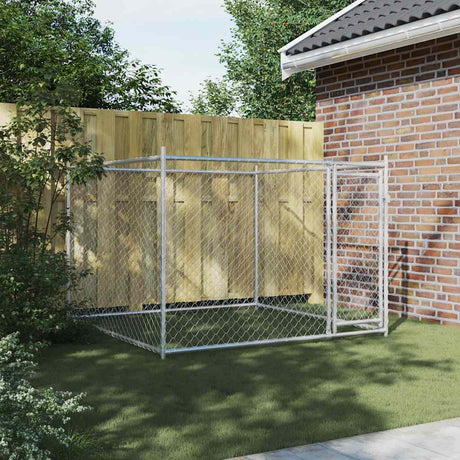 Vidaxxl hundehus med dør 2x2x1,5 m galvaniseret stålgrå