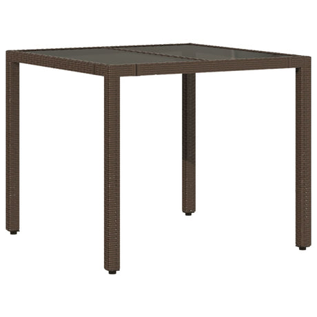 Vidaxl tuintafel met glazen blad 90x90x75 cm poly rattan bruin