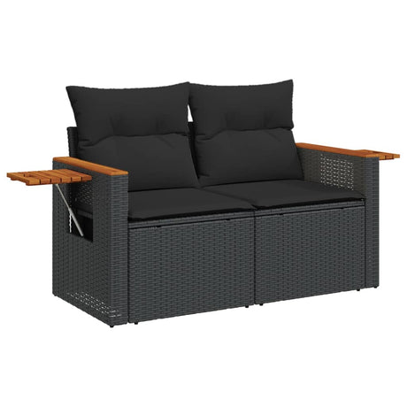 Vidaxl tuinbank 2-zits met kussens poly rattan zwart